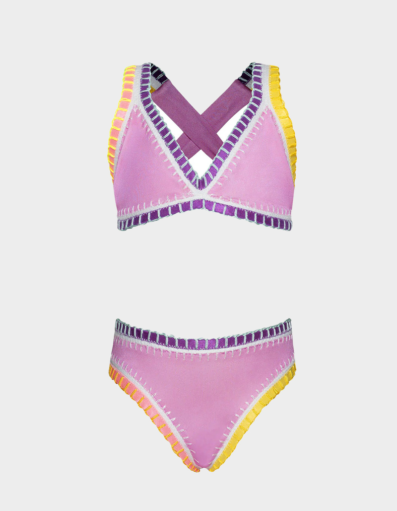 PQ SWIM Ultraviolet Rainbow Embroidered Girls Bikini Set image number 0