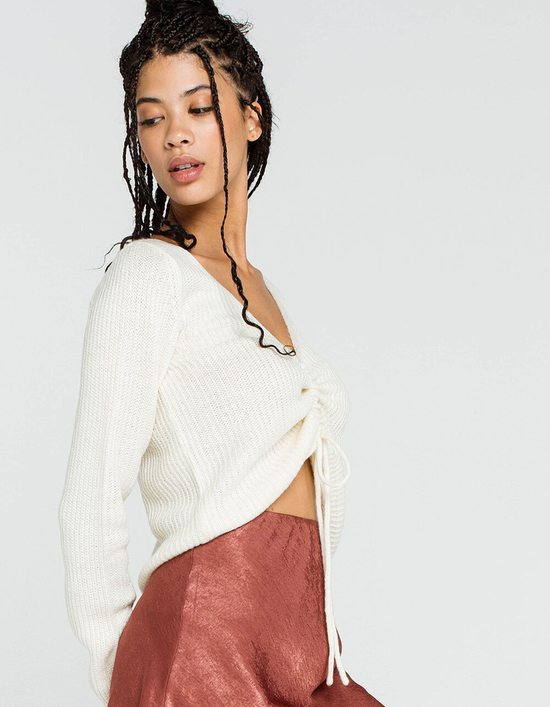 SKY AND SPARROW Cinch Womens Cream Sweater image number 1