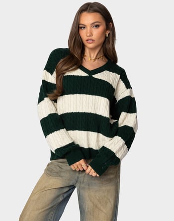 EDIKTED Oversized Striped Cable Knit Sweater Primary Image