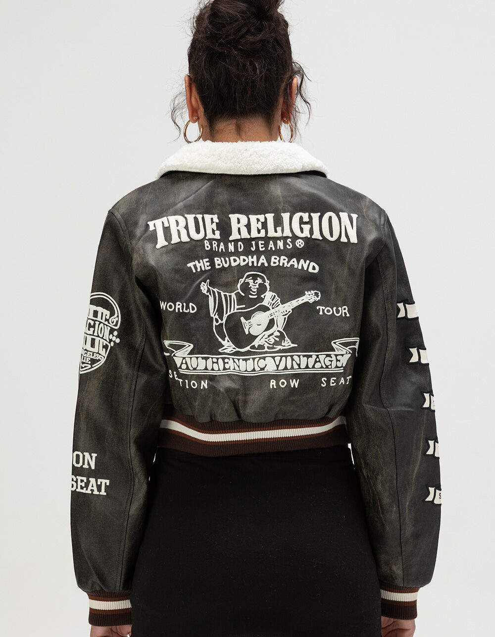 ジャケット・アウター TRUE RELIGION TRUE RELIGION Womens Sherpa Collared Aviator Jacket - BROWN - L