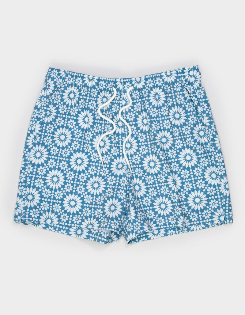 RSQ Mens Blue White Tile Mens 5" Swim Shorts image number 0