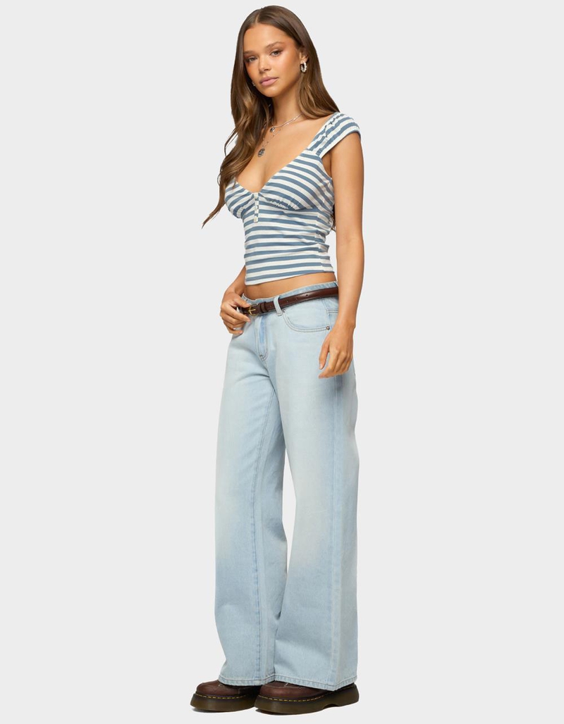 EDIKTED Aina Striped V-Neck Henley Top image number 3