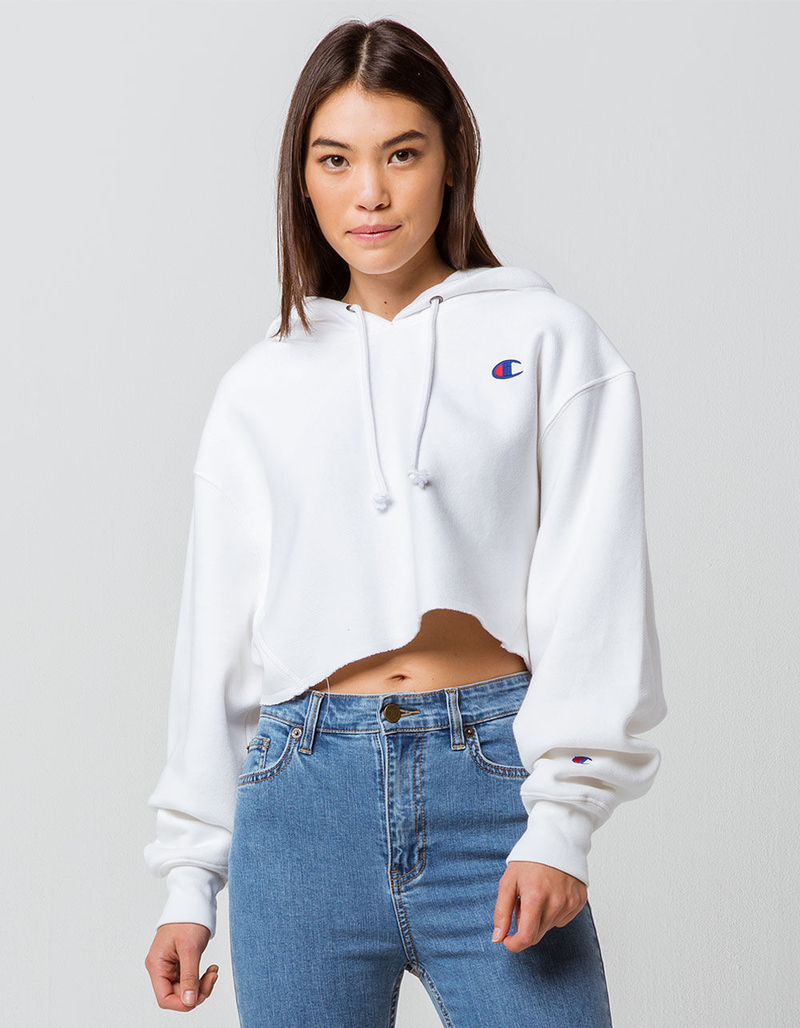 CHAMPION Reverse Weave White Womens Crop Hoodie image number 0