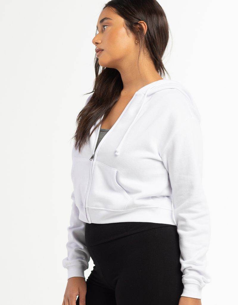 FULL TILT Essential Womens White Crop Zip Hoodie image number 5