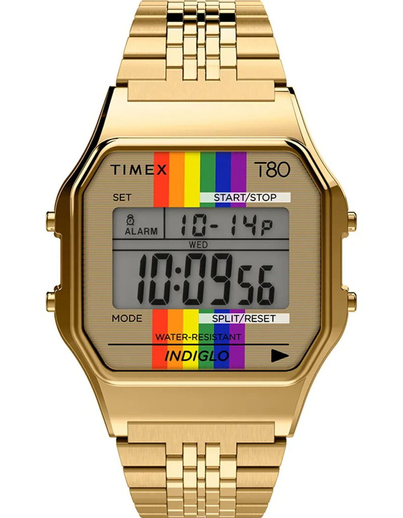 TIMEX T80 Rainbow 34mm Stainless Steel Gold Bracelet Watch image number 0