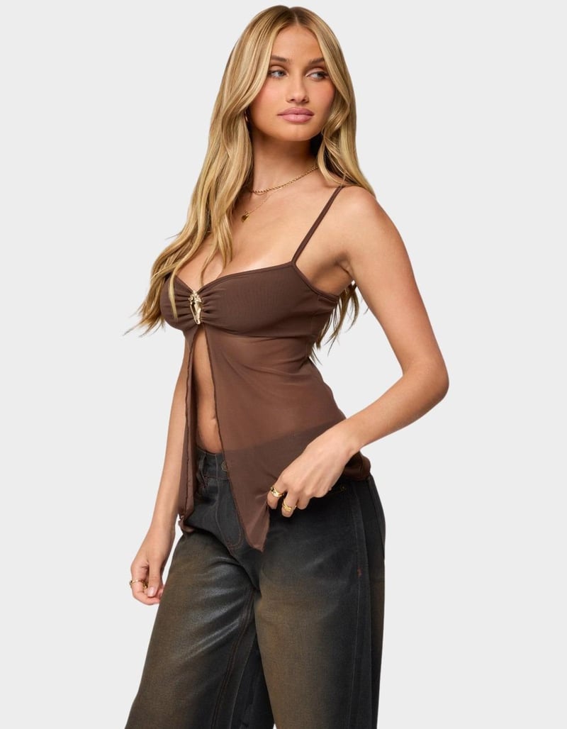 EDIKTED Reeve Split Front Sheer Mesh Top image number 1