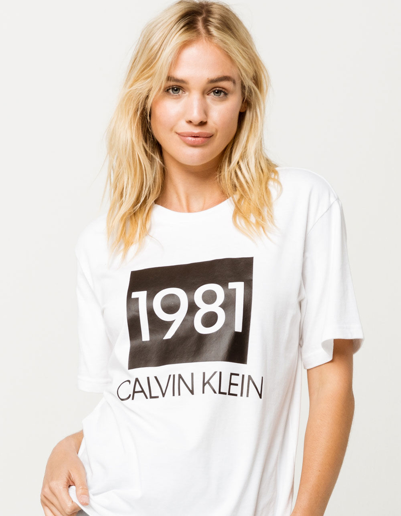 CALVIN KLEIN Bold Crew Neck White Womens Tee image number 0