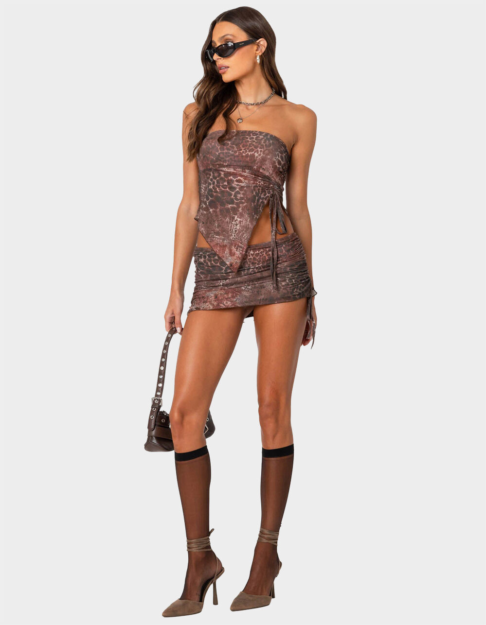 ★HILLDA★ LEOPARD TASSLE MINI SKIRT Leopard Tassle Mini Skirt [Brown] - HILLDA | 60% - Asian