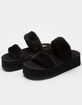 SODA Dual Strap Faux Fur Womens Black Flatform Sandals image number 1