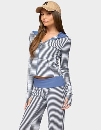 EDIKTED Meggy Striped Zip Up Hoodie Alternative Image