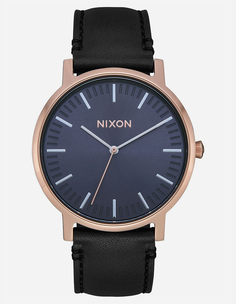 NIXON Porter Leather Rose Gold & Storm Watch image number 0
