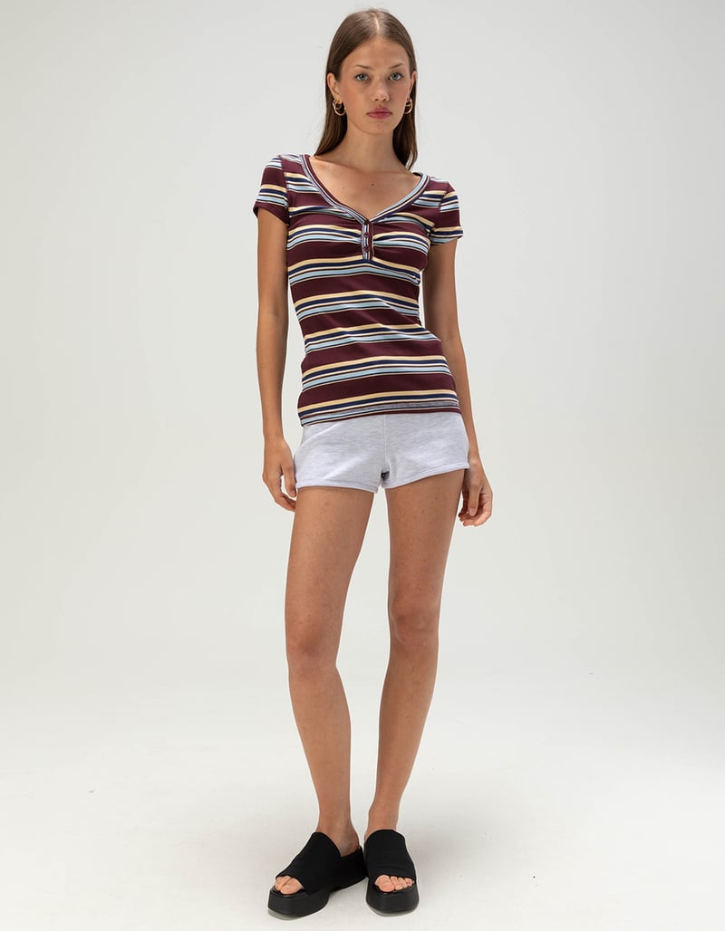 RSQ Womens Stripe Henley Top image number 1