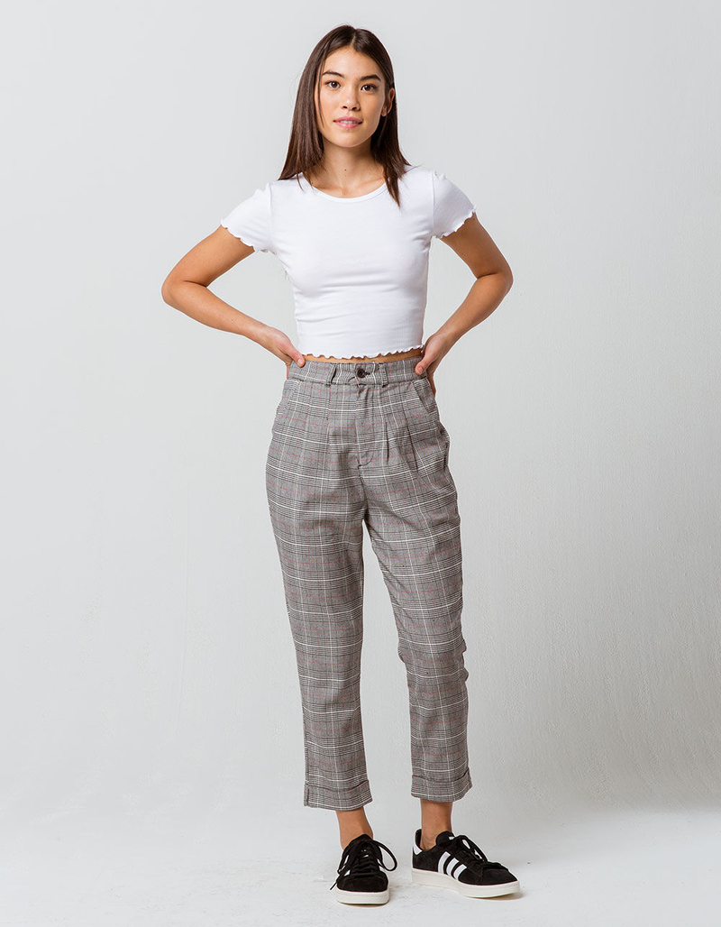 BOZZOLO Ribbed Lettuce Edge White Womens Crop Tee image number 3