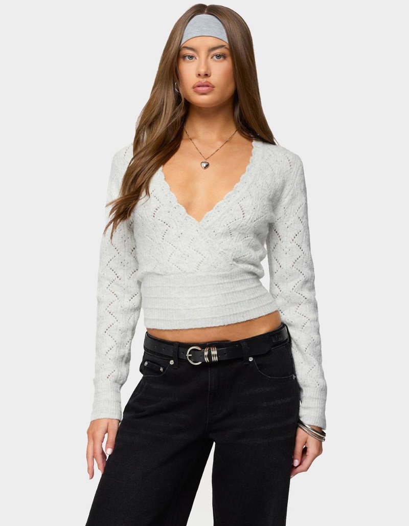 EDIKTED Janine Pointelle Knit V-Neck Top image number 0