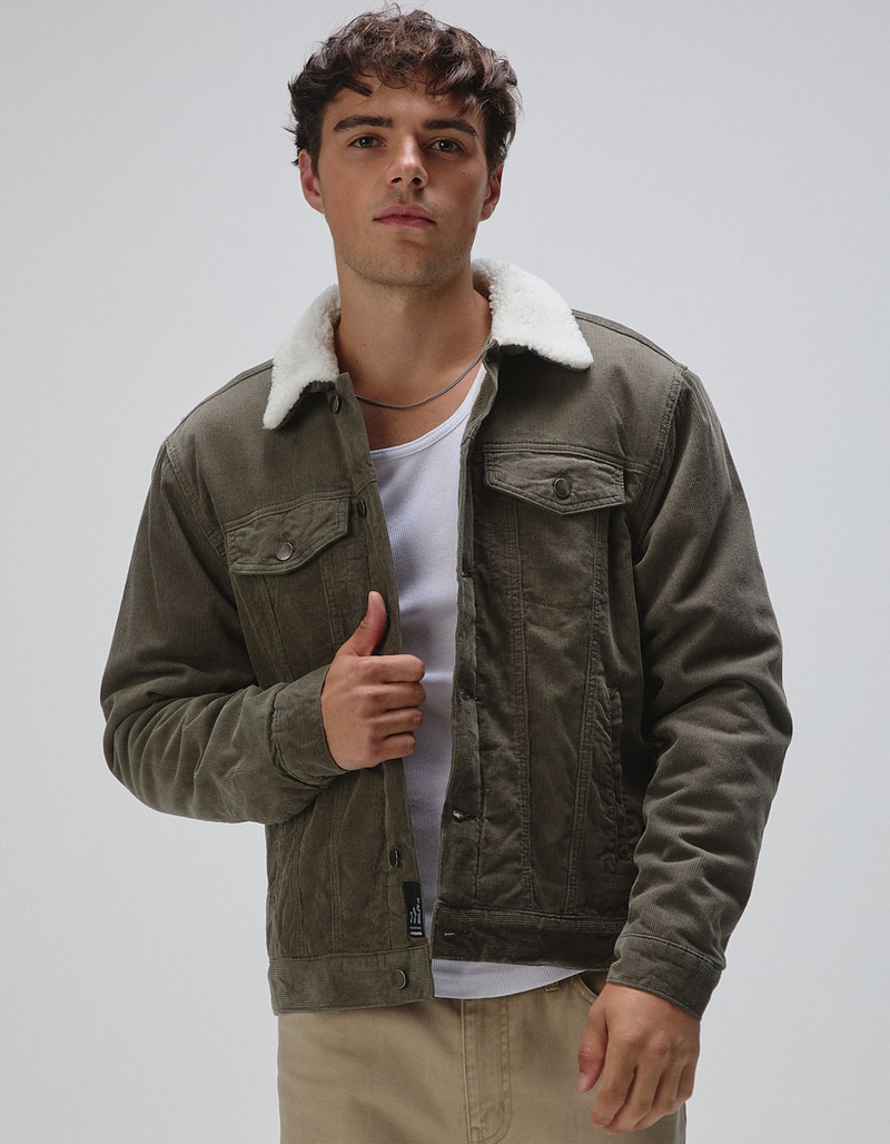 RSQ Mens Corduroy Sherpa Trucker Jacket OLIVE Tillys