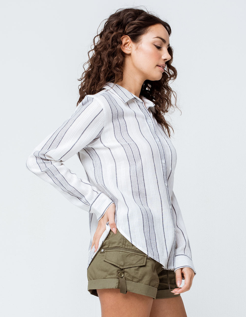 SKY AND SPARROW Textured Stripe Button Front Womens Top image number 1