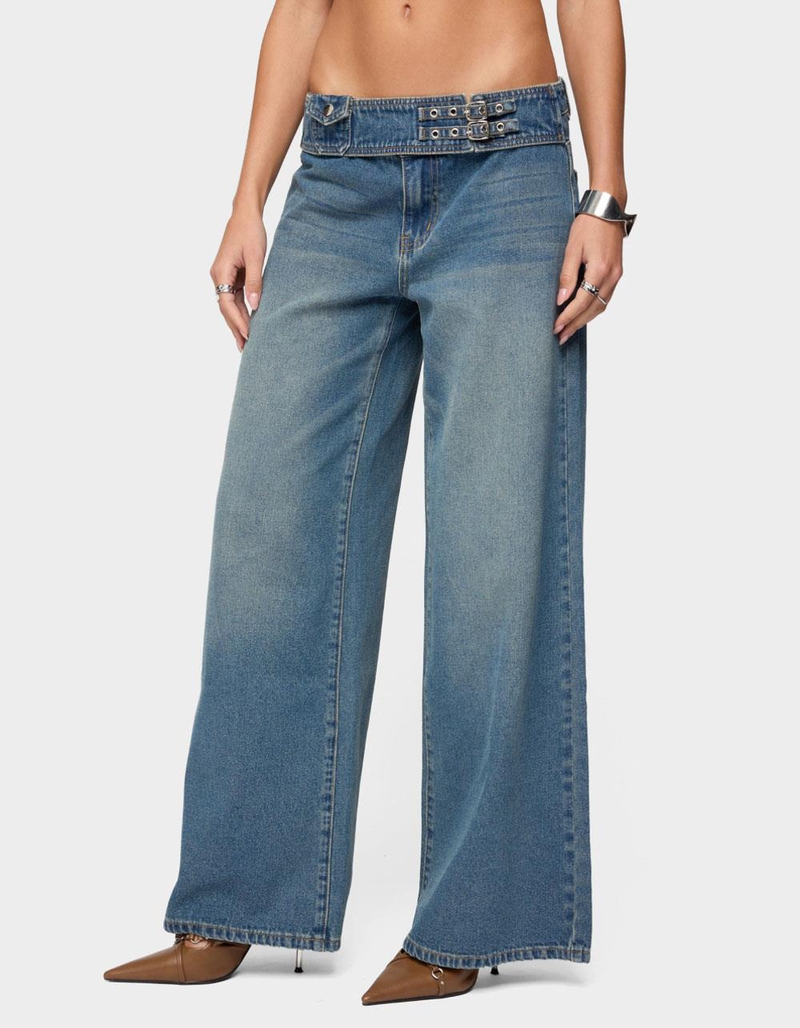 EDIKTED Double Buckle Low Rise Jeans image number 1