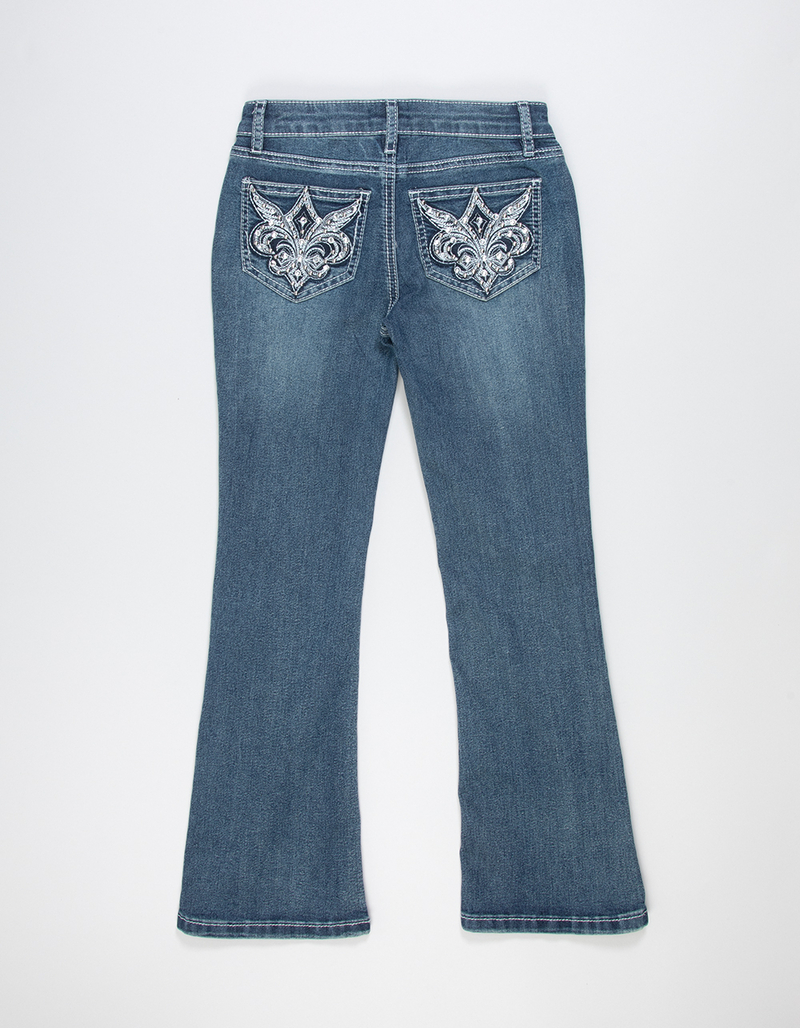 RSQ Girls Fleur-De-Lis Wing Pocket Flare Jeans image number 2