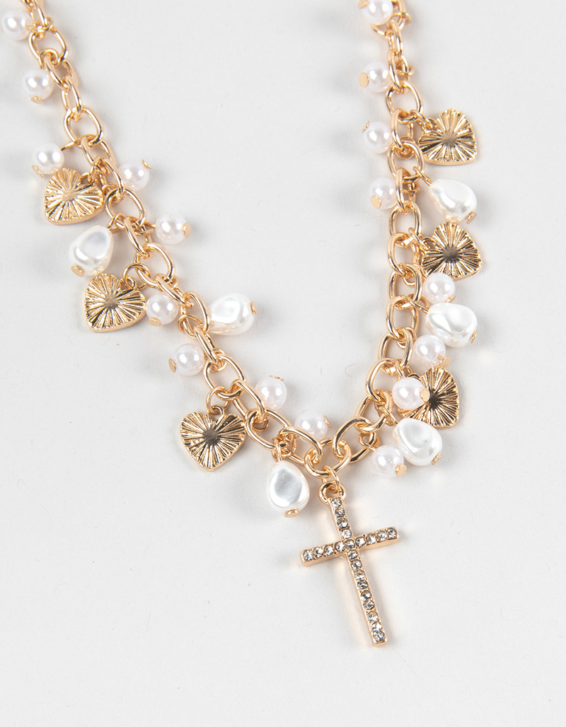 FULL TILT Cross Faux Pearl Charm Necklace image number 1