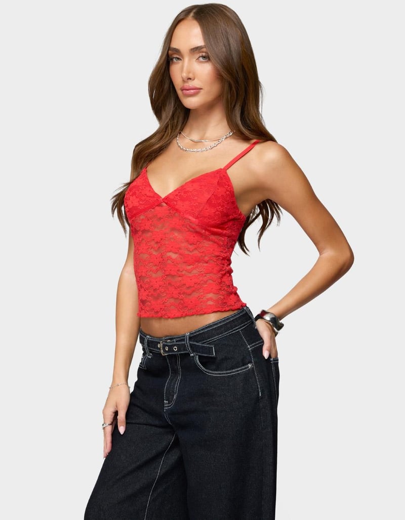 EDIKTED Eira Sheer Lace Tank Top image number 1