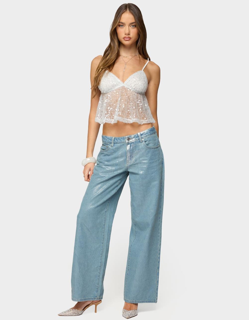 EDIKTED Sheer Sequin Babydoll Tank Top image number 3