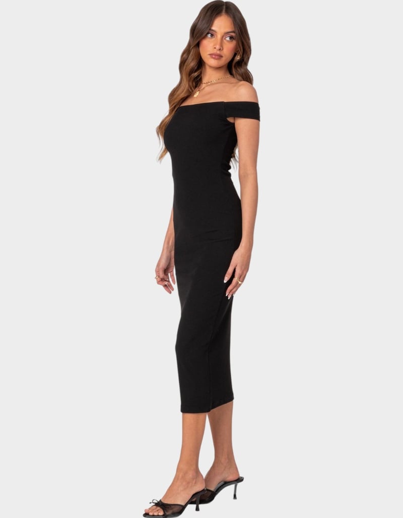 Evita Off-Shoulder Midi Dress (Clay)