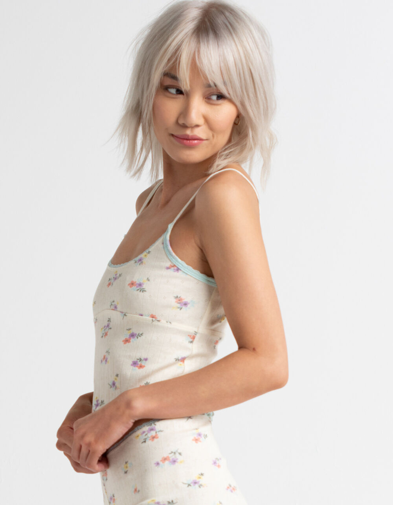 SKY AND SPARROW Floral Lace Trim Pointelle Womens Cami image number 1