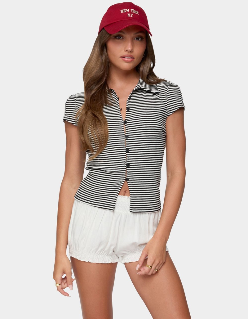 EDIKTED Beau Striped Ribbed Button Up Top image number 0