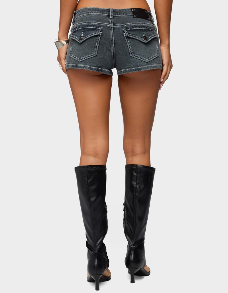 EDIKTED Whitlie Contrast Stitch Denim Micro Shorts image number 2