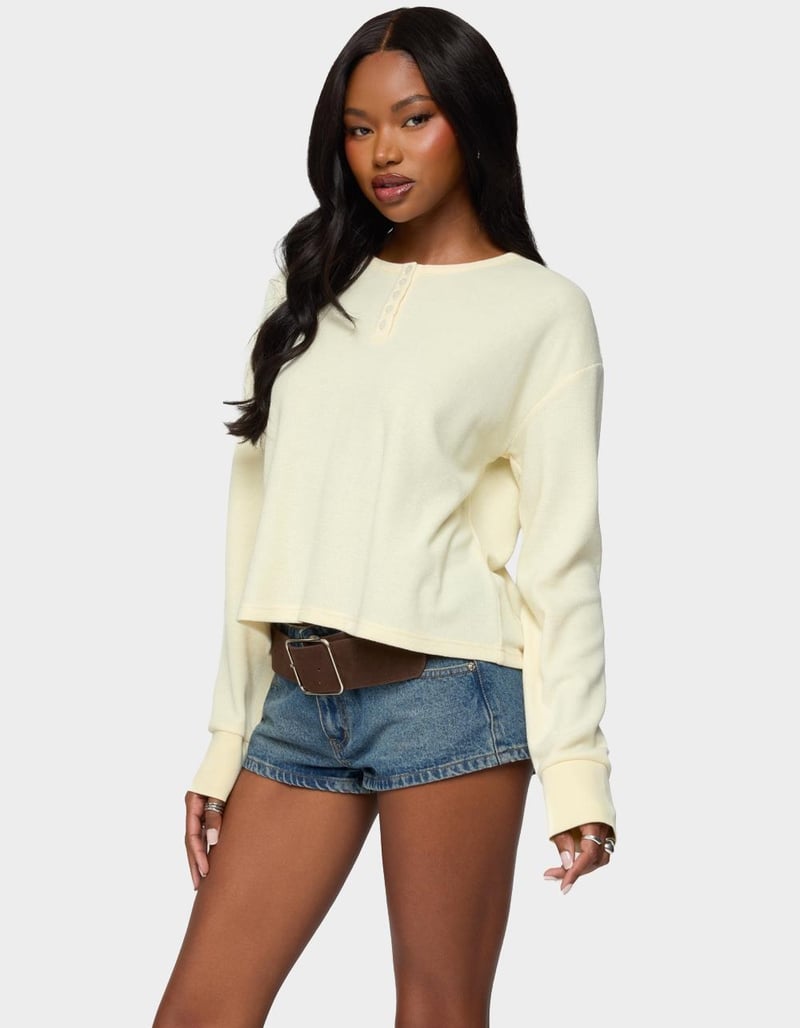 EDIKTED Deni Long Sleeve Henley Waffle Top image number 1