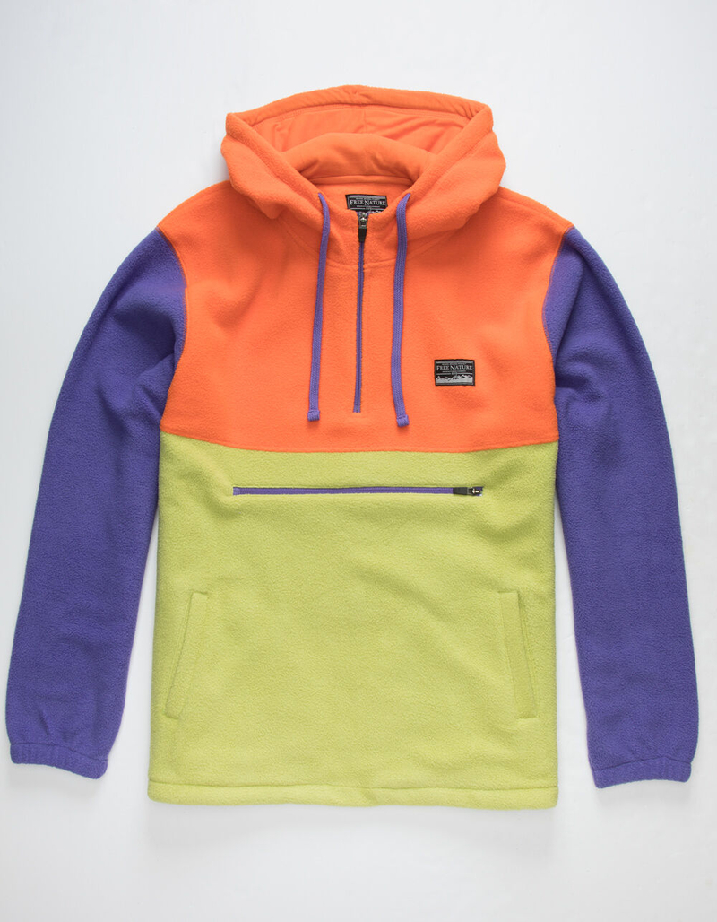 FREE NATURE Polar Fleece Orange Mens Anorak Hoodie image number 0