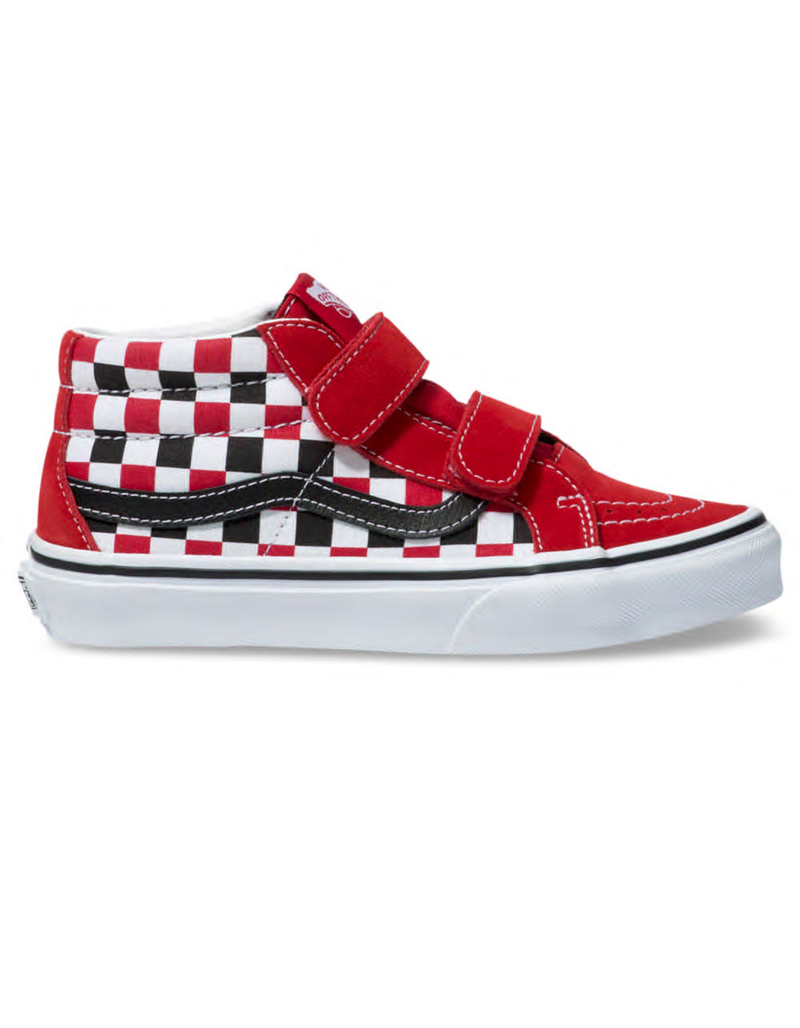 VANS Checkerboard Sk8-Mid Reissue V Black & Racing Red Boys Velcro Shoes image number 3