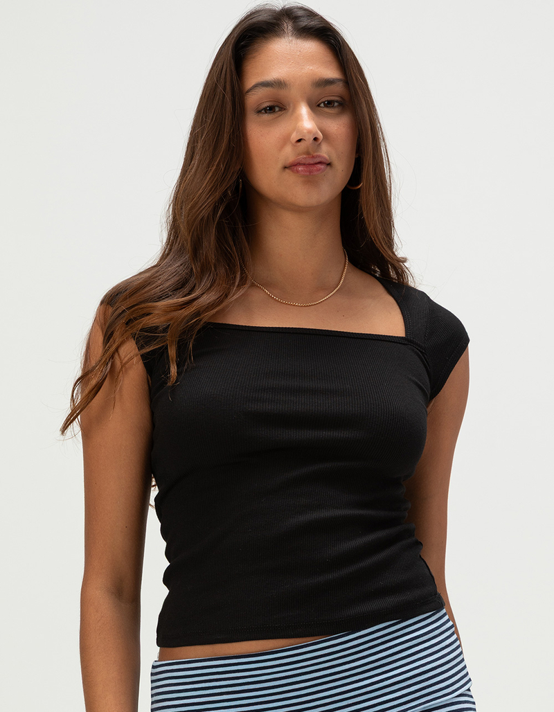 HEART & HIPS Womens Square Neck Cap Sleeve Top image number 0