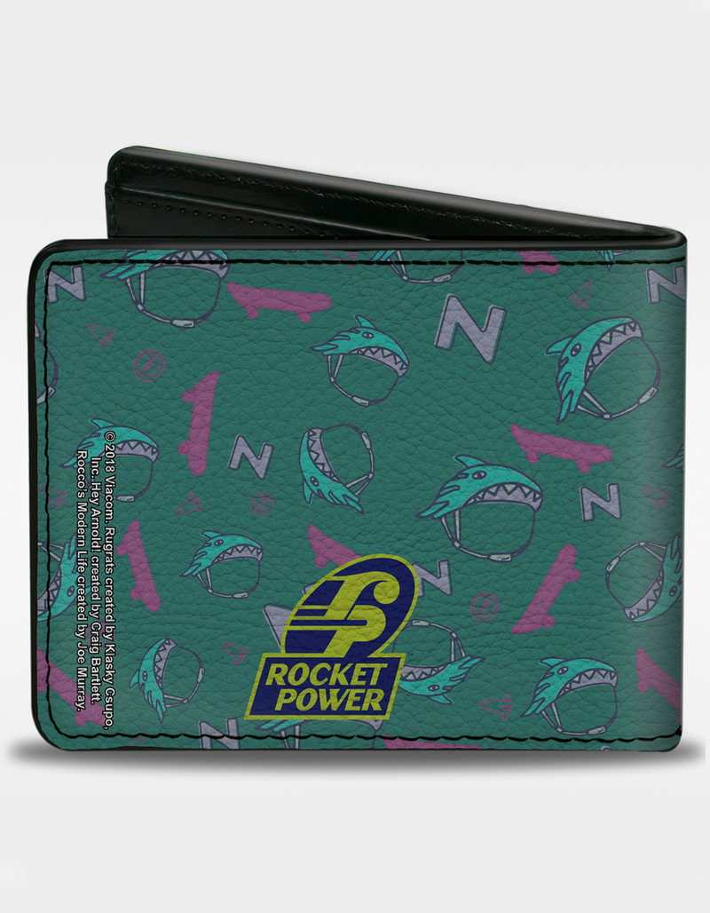 BUCKLE-DOWN Rocket Power Same Skateboard Pose + Text Scattered Icons Bifold Wallet image number 1