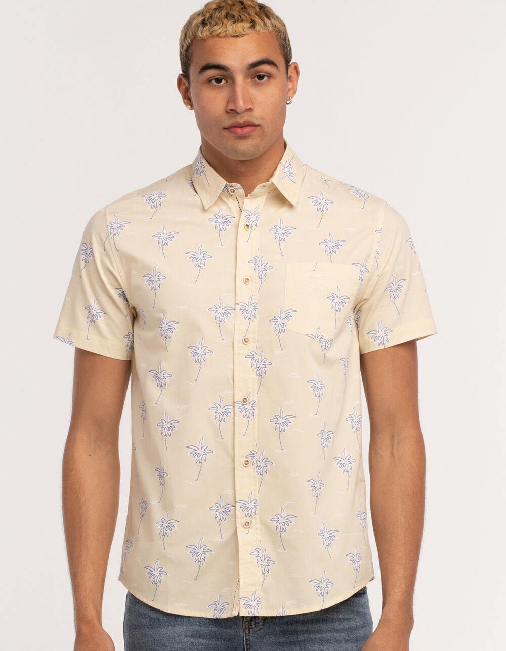RSQ Palm Tree Mens Button Up Shirt 