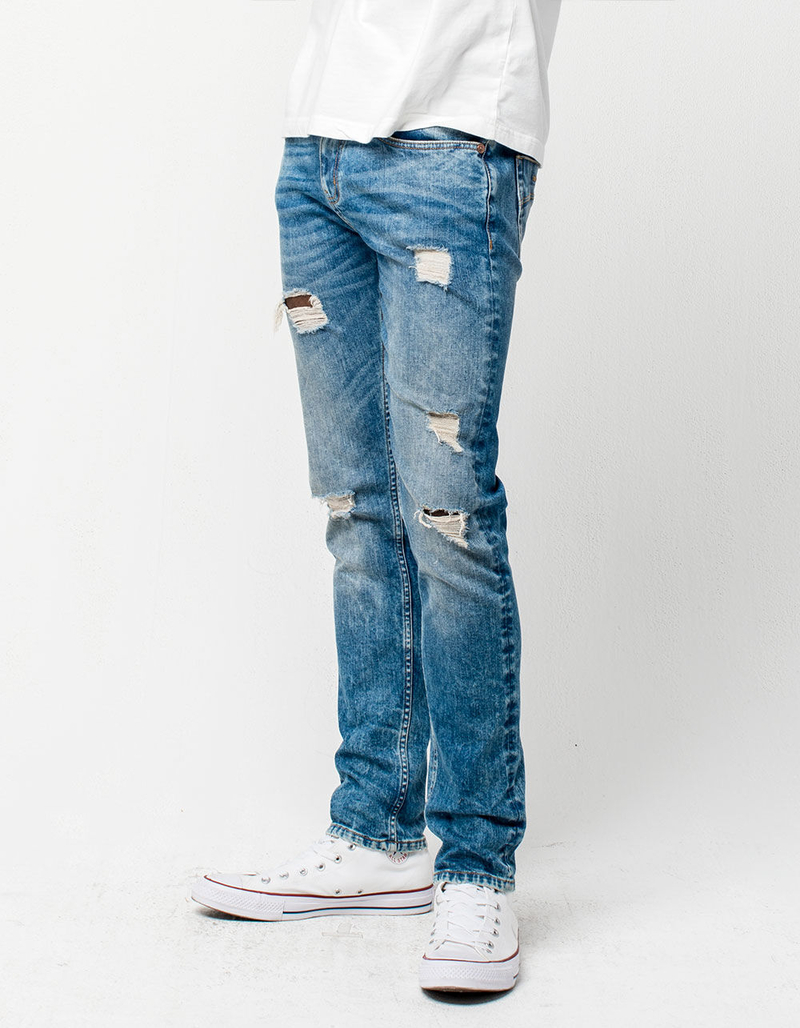 RSQ Seattle Extreme Wash Ripped Mens Skinny Tapered Jeans image number 3