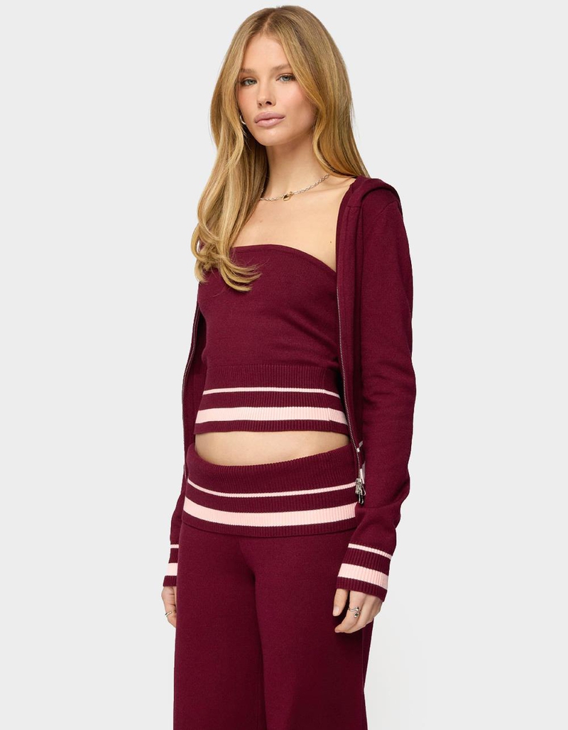 EDIKTED Kaliya Stripey Knit Zip Up Hoodie image number 1