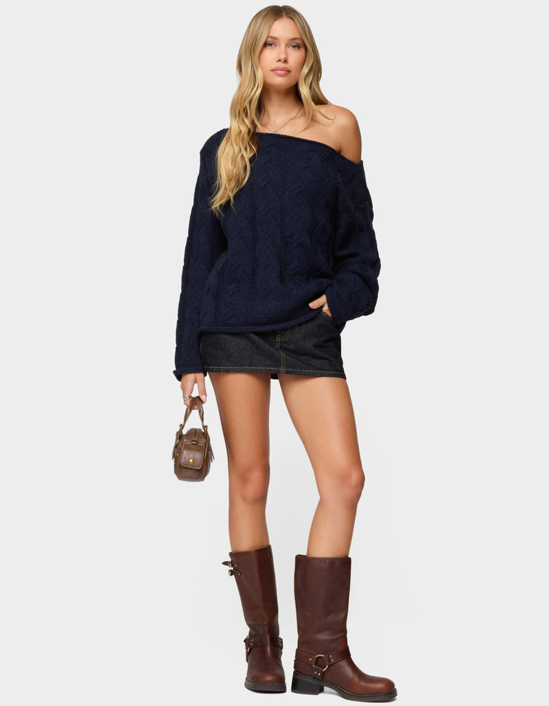 EDIKTED Camelia Denim Mini Skort image number 4