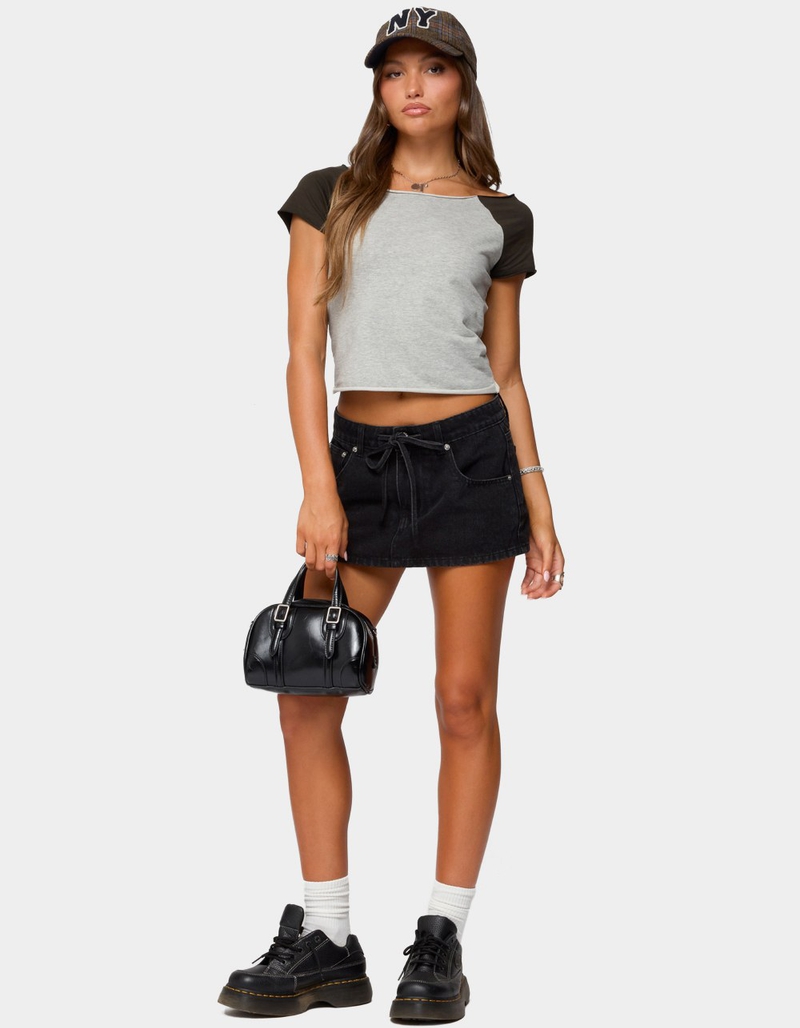 EDIKTED Ziggie Tie Front Denim Mini Skort image number 4