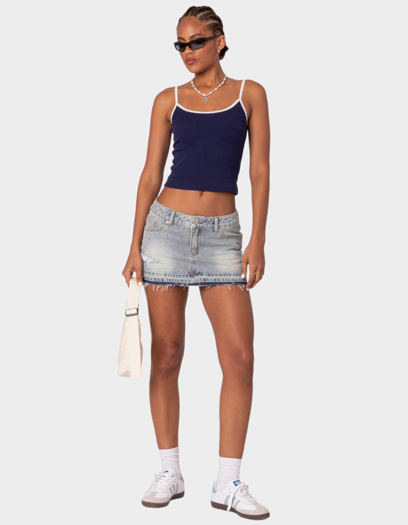 EDIKTED Priyanka Distressed Denim Mini Skirt image number 1
