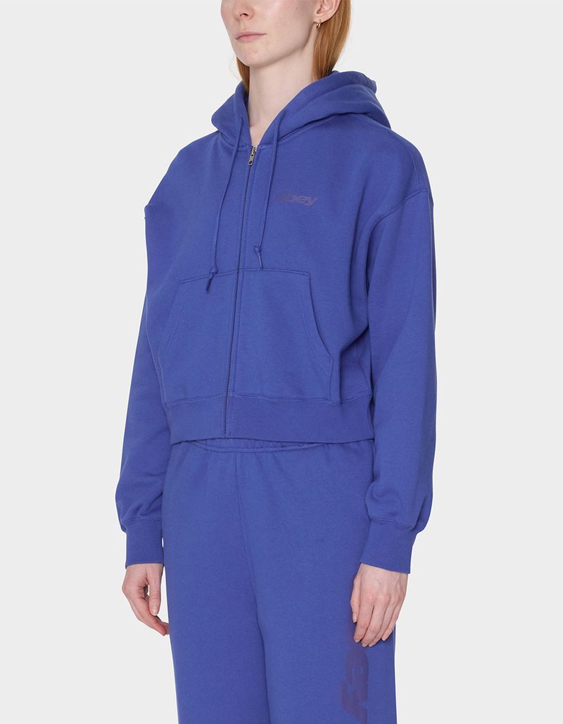 OBEY League Cropped Womens Zip Hoodie image number 2