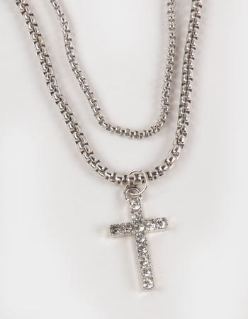 RSQ Cross/Stone Layered Chain Necklace Alternative Image