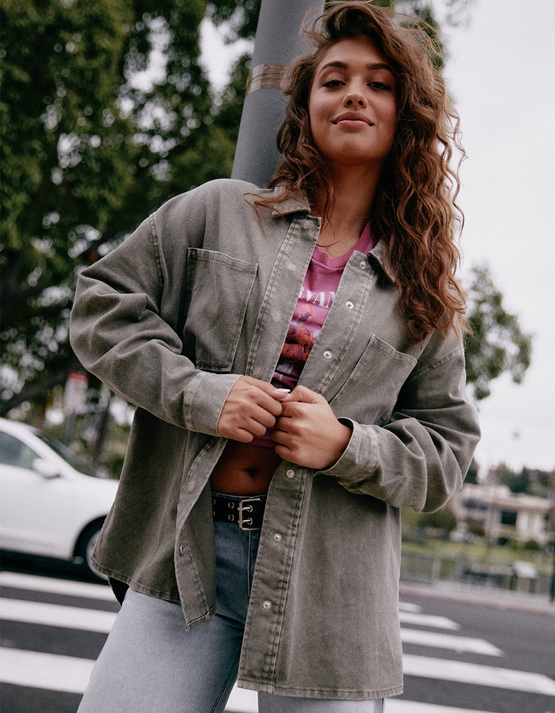 FULL TILT Washed Denim Womens Shacket image number 4