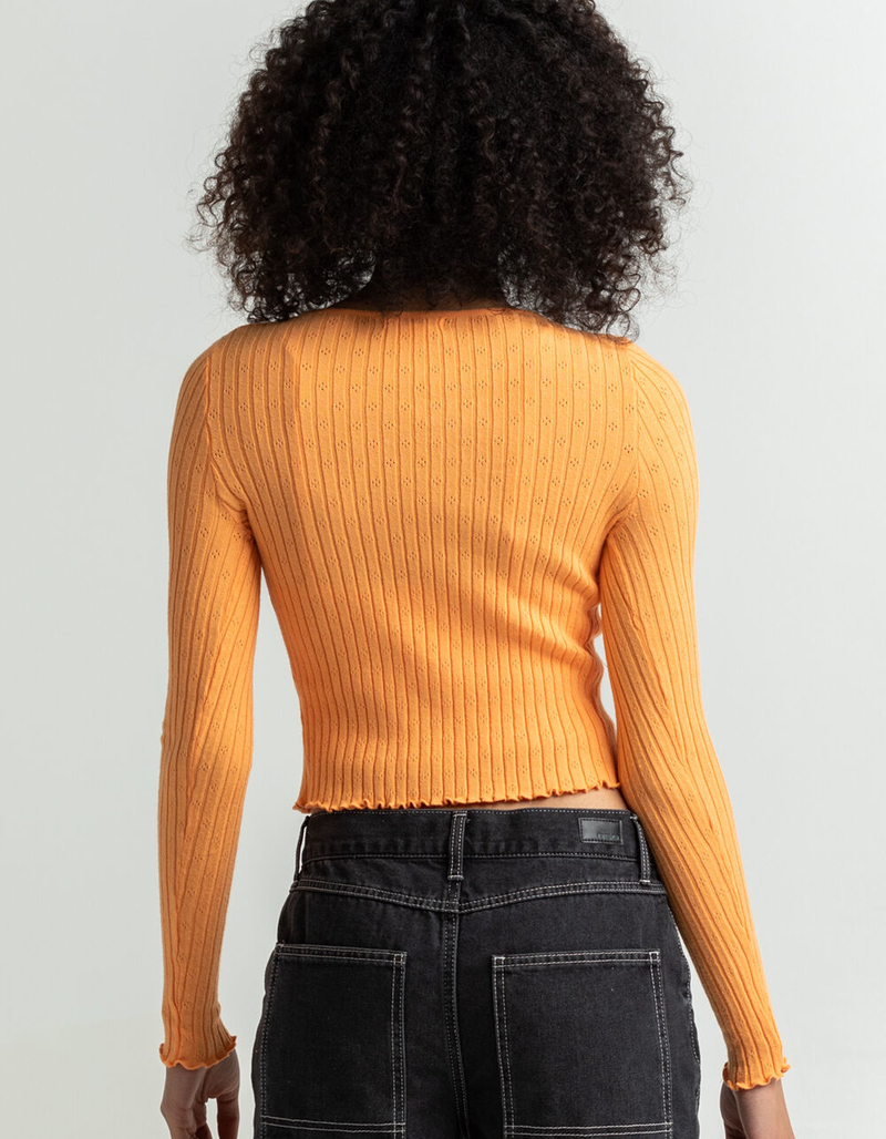 FULL TILT Double Tie Front Womens Pointelle Cardigan image number 3