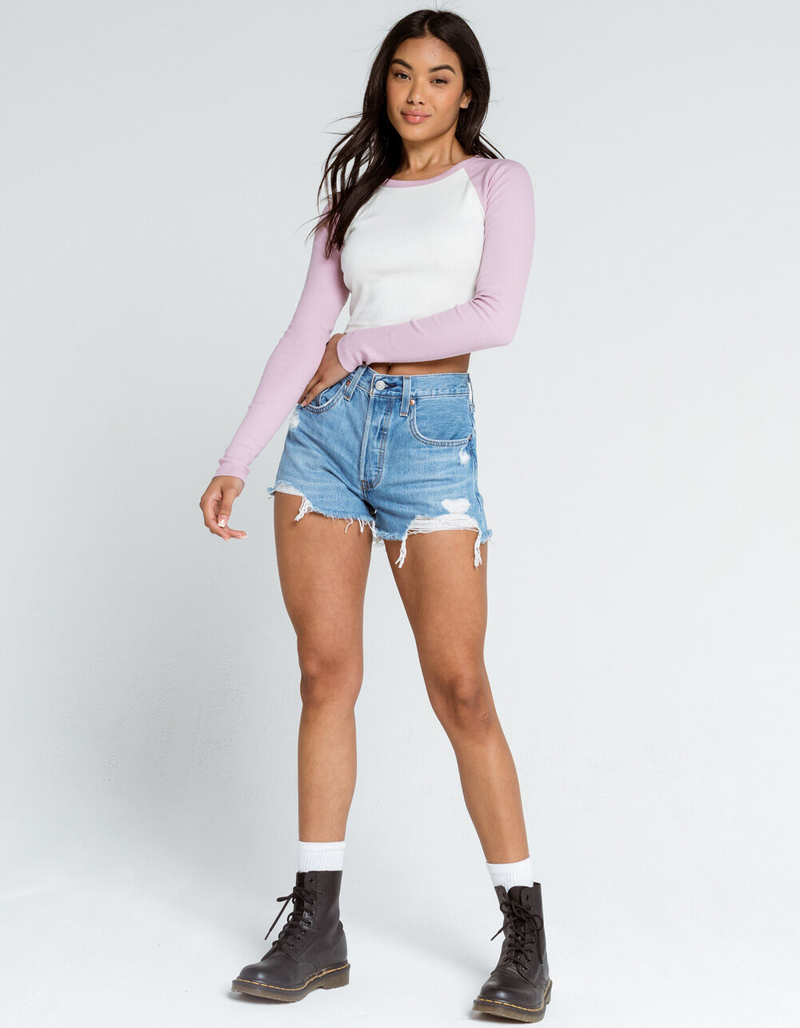 FULL TILT Womens Lavender Crop Raglan Tee image number 3