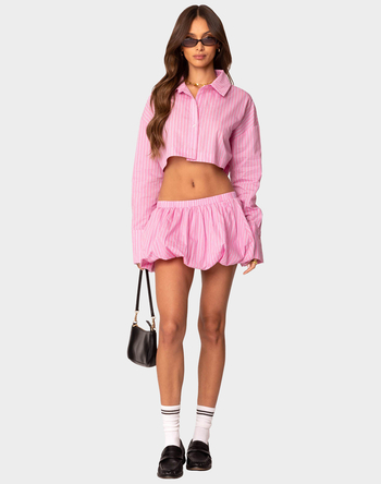 EDIKTED Hila Pinstripe Cropped Button Up Shirt Alternative Image