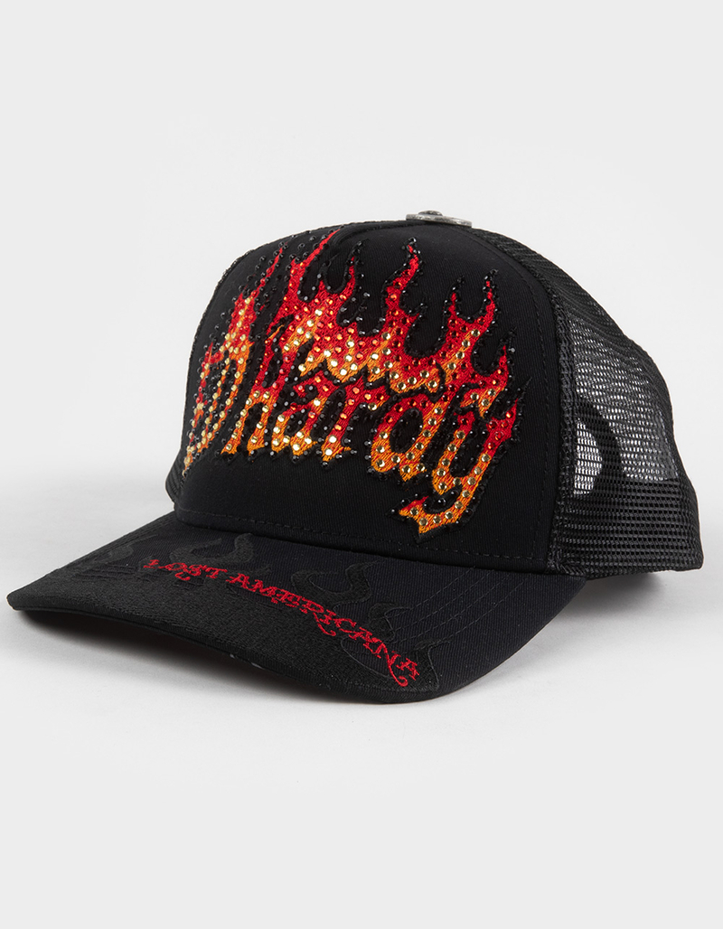 ED HARDY x MGK Flame Logo Rhinestone Trucker Hat image number 0