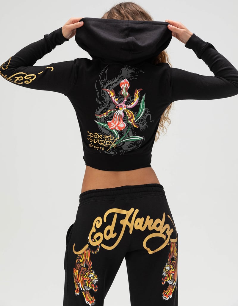 ED HARDY Tigers Womens Crop Zip-Up Hoodie image number 0