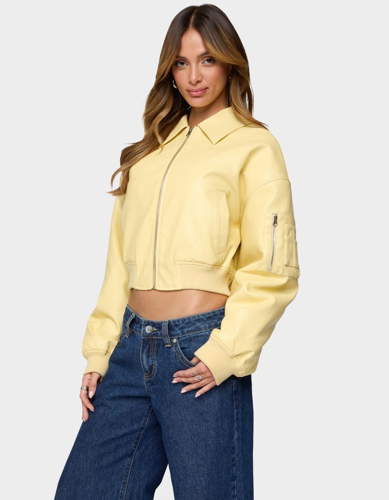 EDIKTED Zayna Cropped Faux Leather Bomber Jacket image number 1