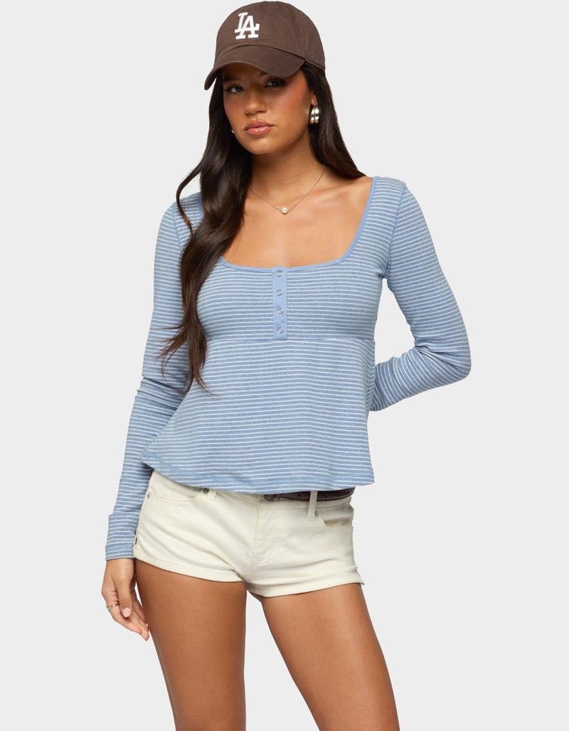 EDIKTED Sare Striped Babydoll Henley Top image number 0
